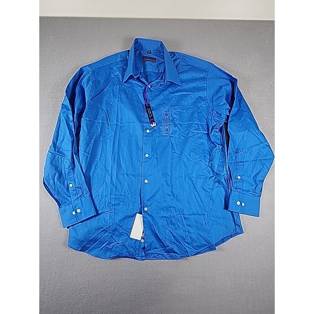 Geoffrey Beene Shirt Men 17.5 34 35 Blue Dress Classic Fit